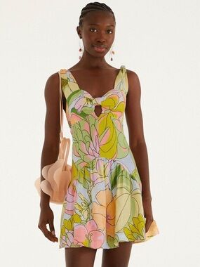 New FARM Rio Light Spring Affair Cut-Out Mini Dress Light Blue Size Large